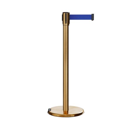 MONTOUR LINE Retractable Belt Rolling Stanchion, 2ft Sat.Brass Post  11ft. Dk Blu ME530-SB-DBL-110